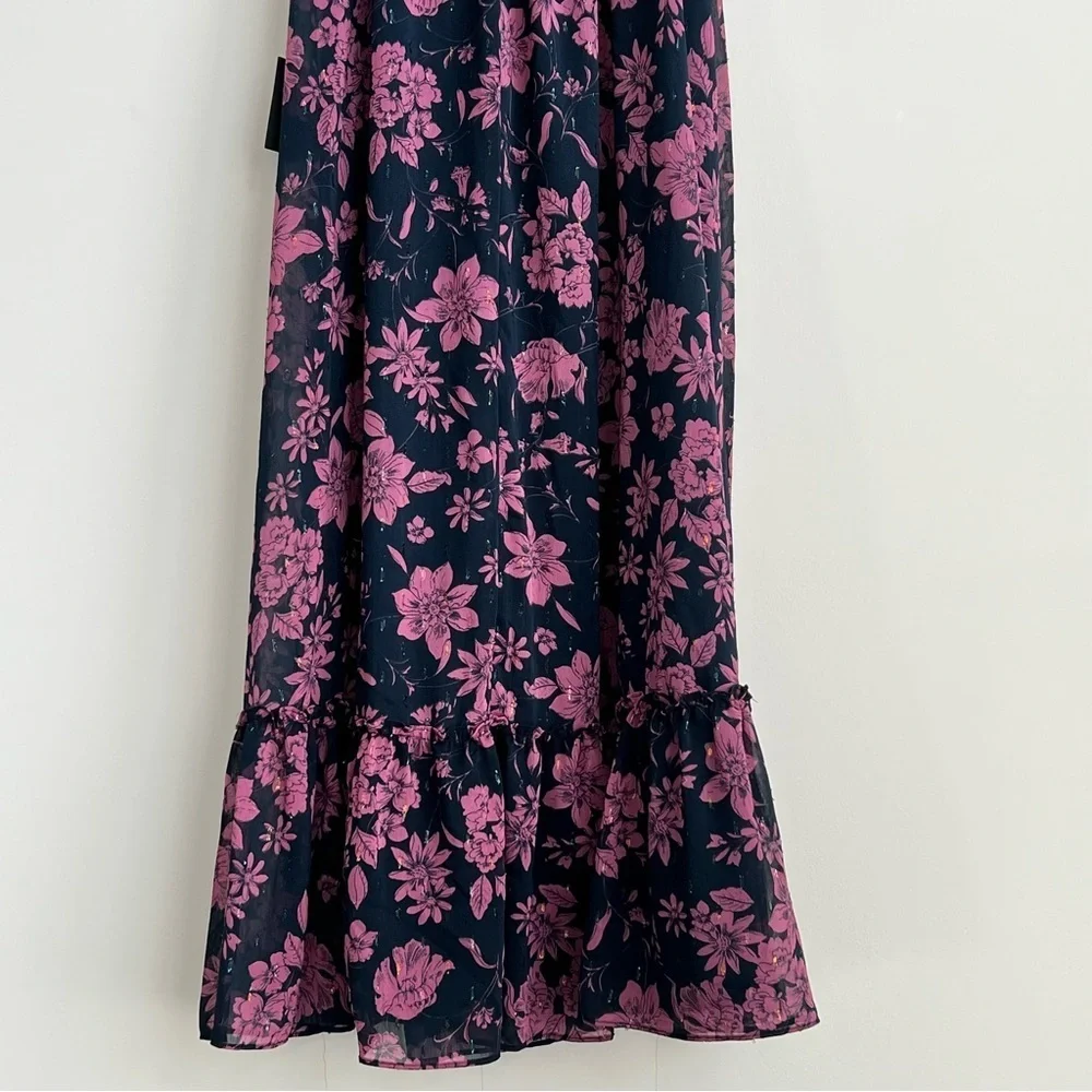 New Lulus Love and Blooms Navy Blue Floral Print Off The Shoulder maxi Dress - Picture 14 of 14